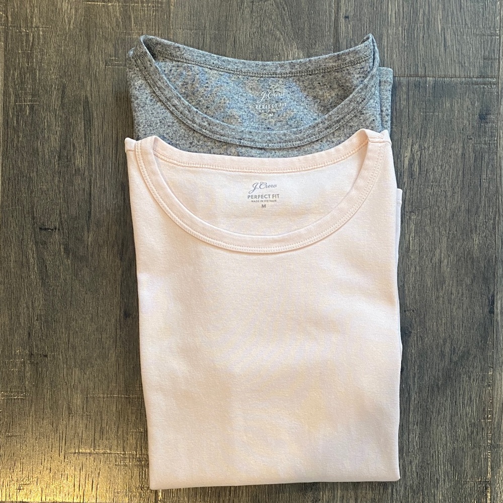 J. Crew Women’s Light Pink and Heather Gray Perfect Fit Tees